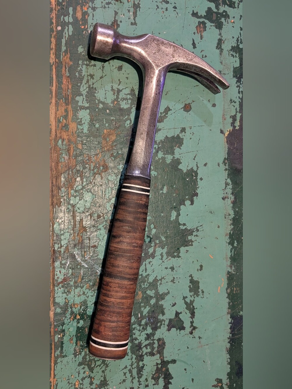 Vintage Estwing 20 Oz Straight Rip Hammer - Stacked Leather Handle Hammer - Nice